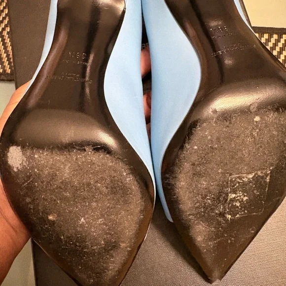 ❌❌ SOLD!! Saint Laurent Sky Blue Cap Toe Black Heels (Sz 38.5) - Picture 7 of 8